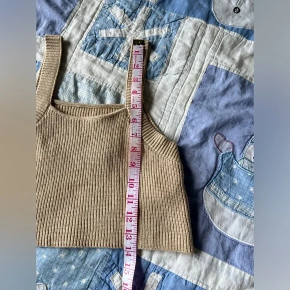 Zara Womens Tan Ribbed Knitted Summer Beach Cute Crop Tank Top Small - Picture 9 of 9